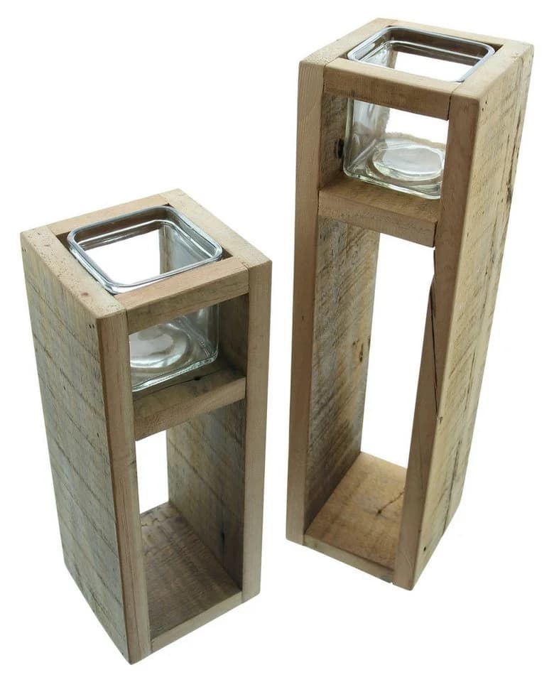 Dekoleidenschaft Bodenwindlicht Wood 2er-Set Rustikal Holz Glas - Bild 2