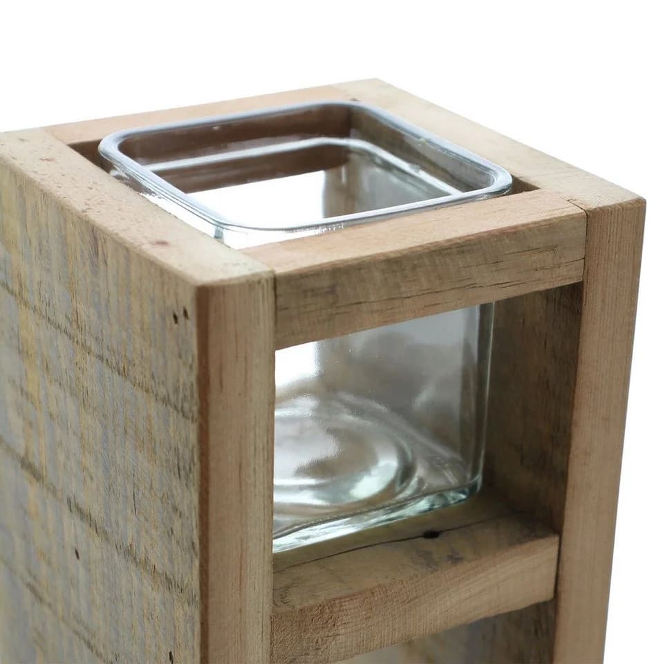 Dekoleidenschaft Bodenwindlicht Wood 2er-Set Rustikal Holz Glas - Bild 5