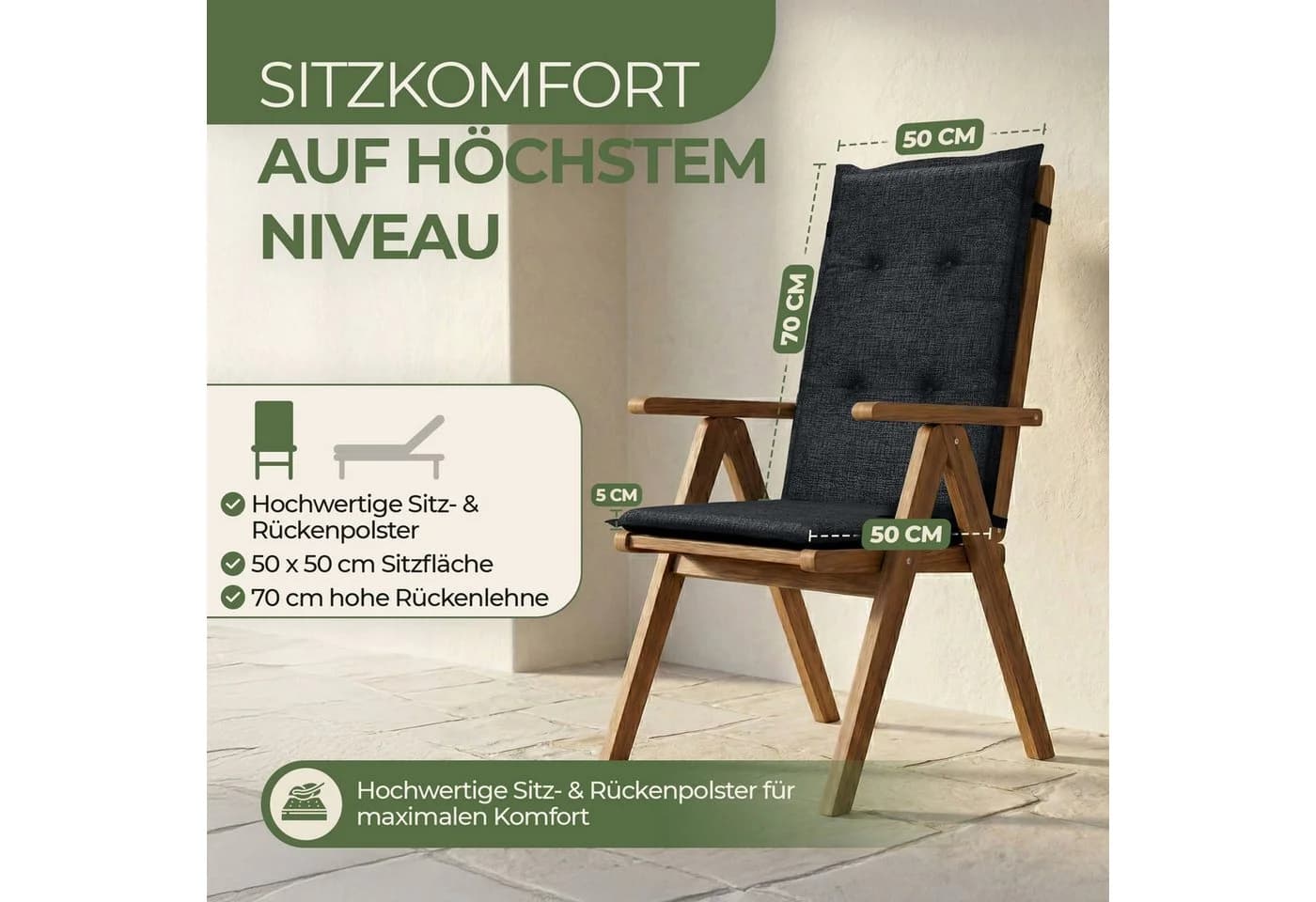 Petsation Hochlehnerauflage Florence Anthrazit mit Schaumstoffpolster