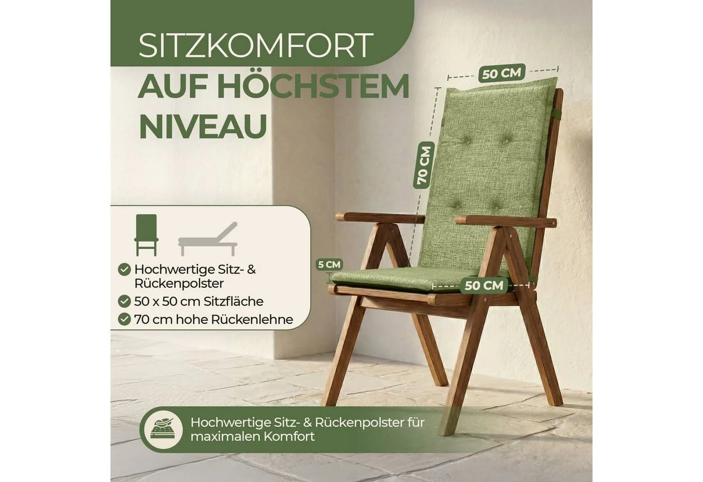 Petsation Hochlehnerauflage Florence Gartenstuhlauflage Grün 6 St - Bild 1