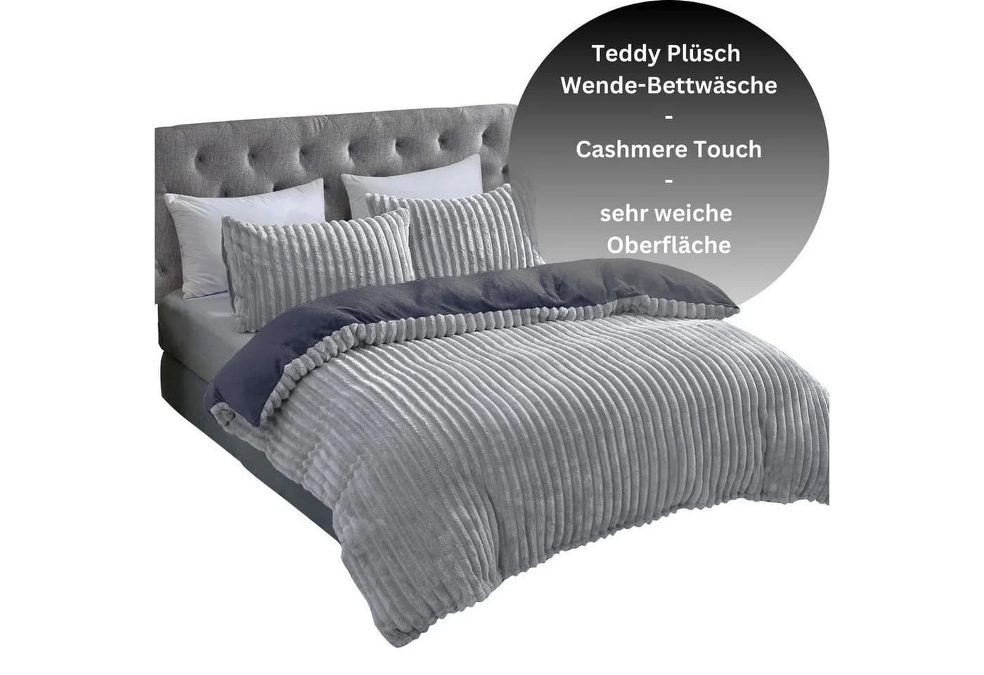 Leonado Vicenti Bettwäsche Teddy Plüsch Grau CORD Optik