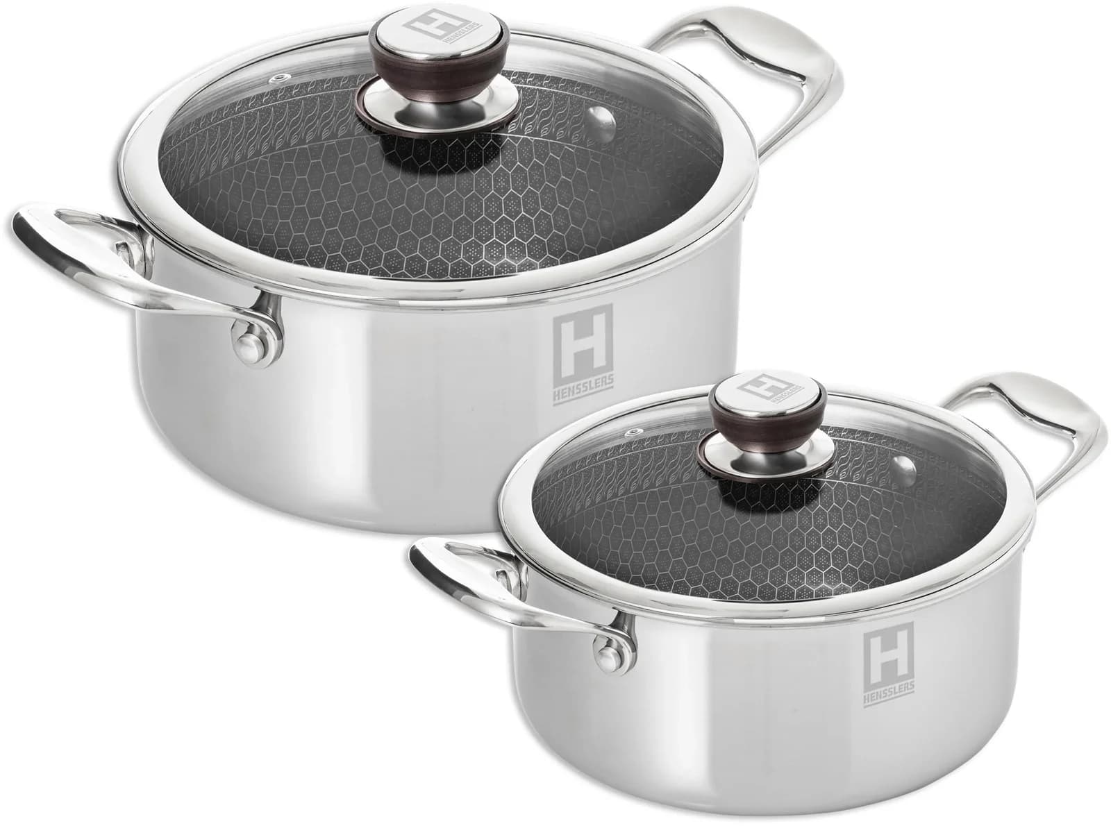 Hensslers Kochtopf-Set 3-Schicht Material Wabenstruktur Induktion 2,8L und 5,0L Silber