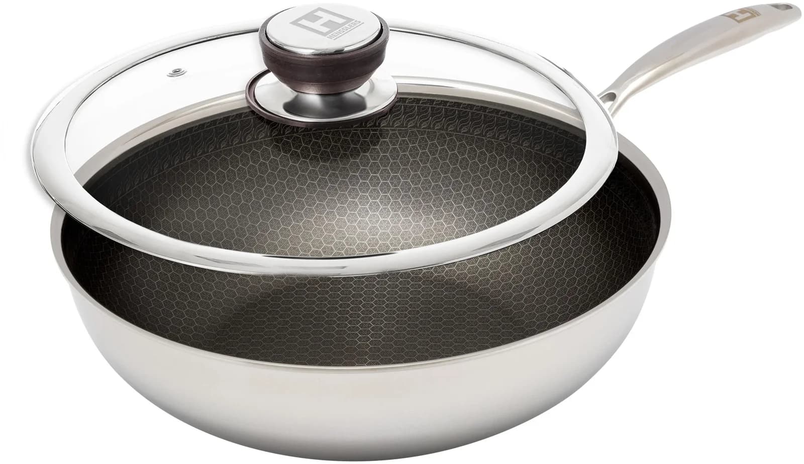 Hensslers Edelstahl Wok inkl. Glasdeckel, Ø 28 cm Silber