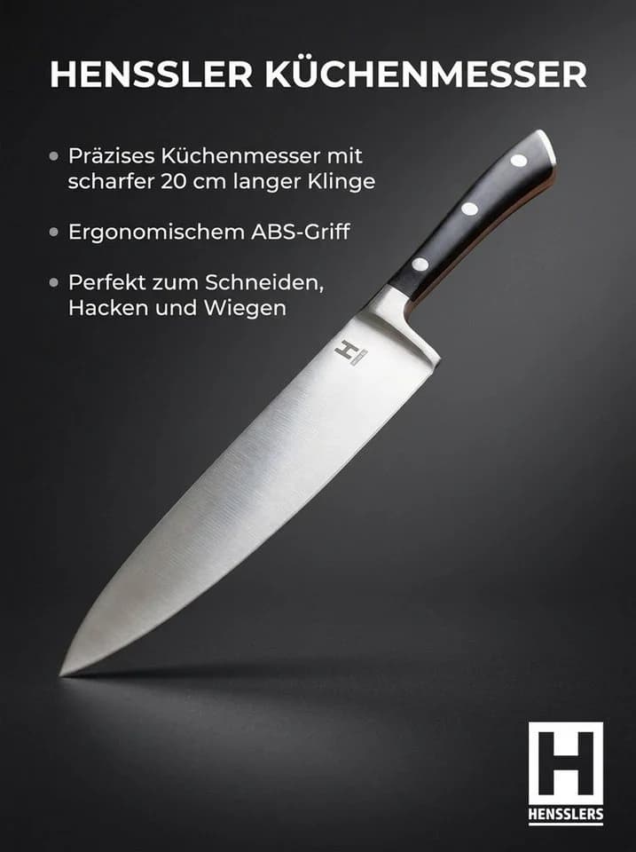 HENSSLERS Pfannen-Set Premium 5-tlg. Edelstahl mit Grillzange & Messer