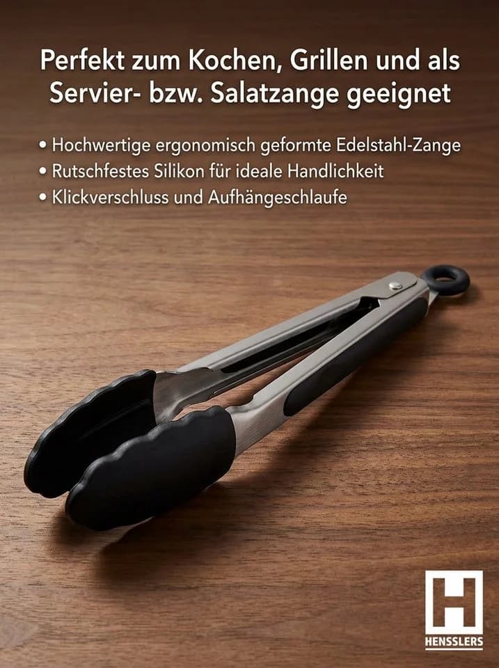 HENSSLERS Pfannen-Set Premium 5-tlg. Edelstahl mit Grillzange & Messer - Bild 3