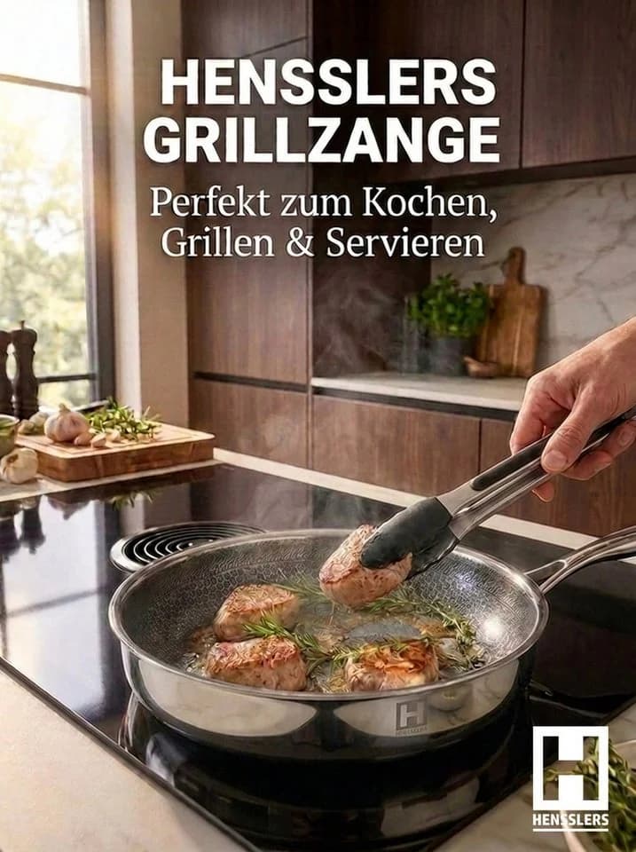 HENSSLERS Schmorpfanne Premium 26 cm Edelstahl mit Grillzange - Bild 4