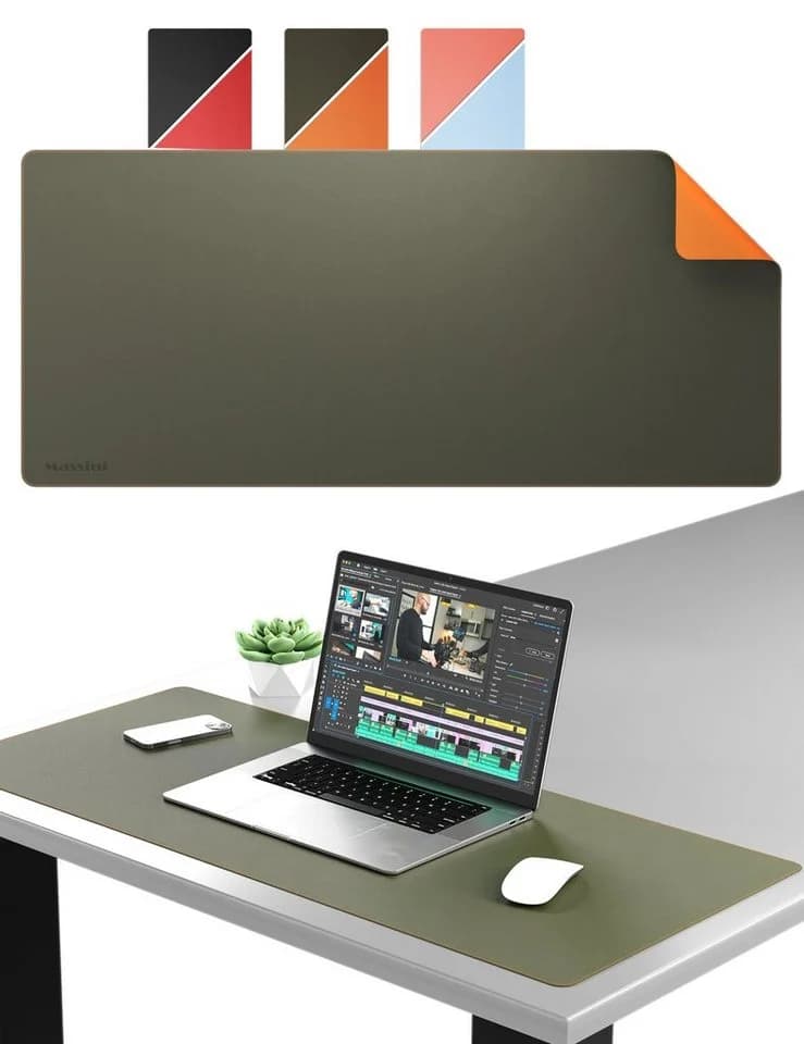Massini Mauspad XXL Schreibtischunterlage Kunstleder Grün/Orange - Bild 2