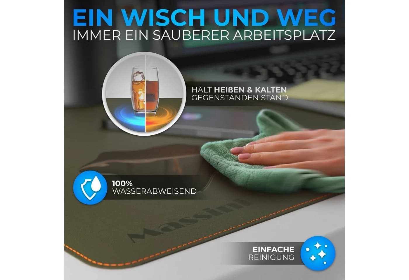 Massini Mauspad XXL Schreibtischunterlage Kunstleder Grün/Orange - Bild 3
