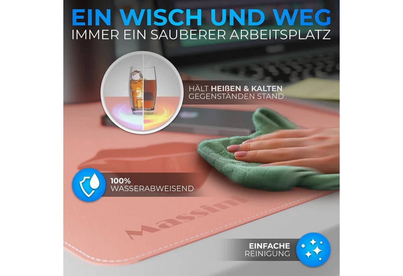 Massini Mauspad XXL Blau/Rosa Kunstleder Lederoptik - Bild 3