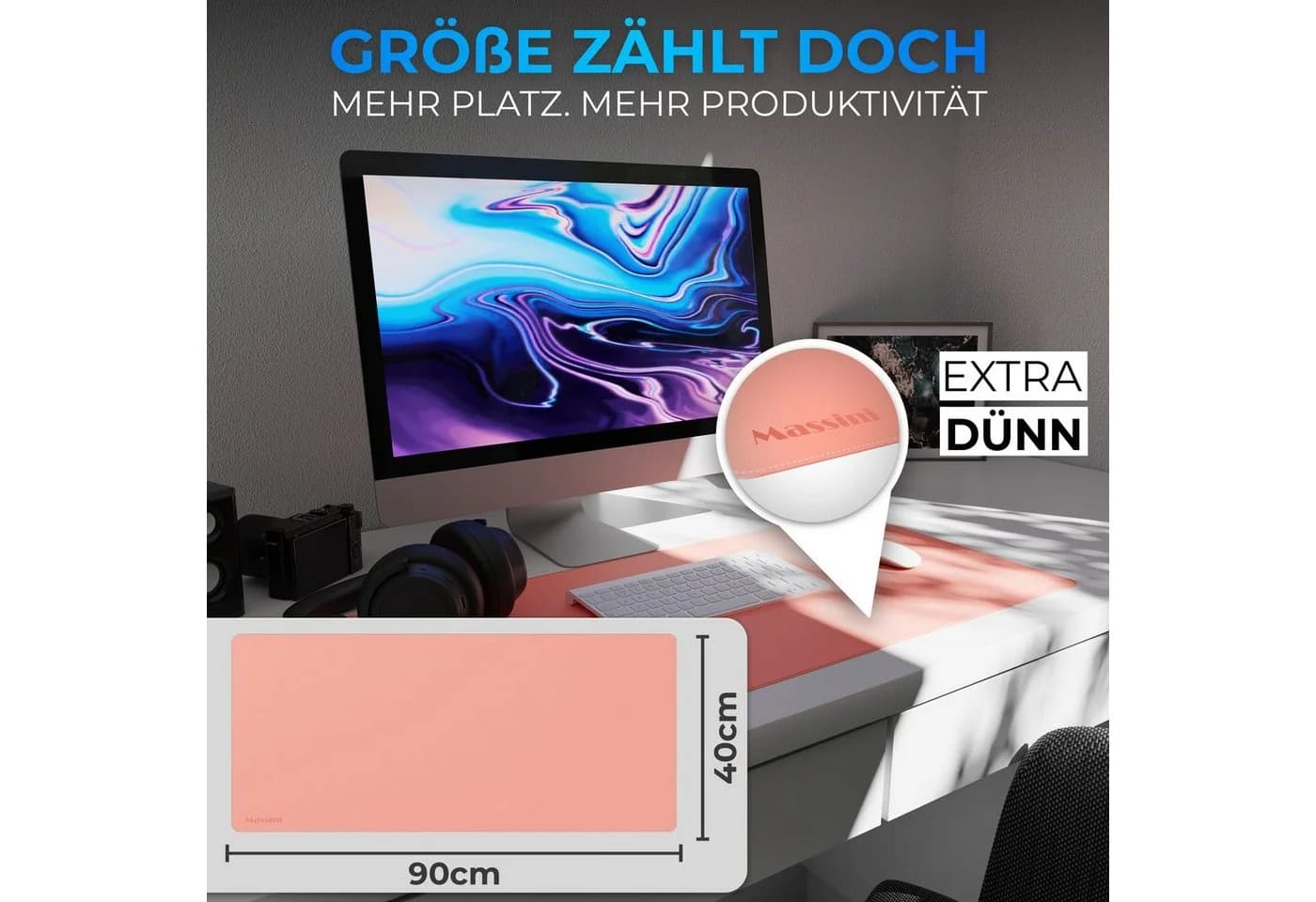 Massini Mauspad XXL Blau/Rosa Kunstleder Lederoptik - Bild 4