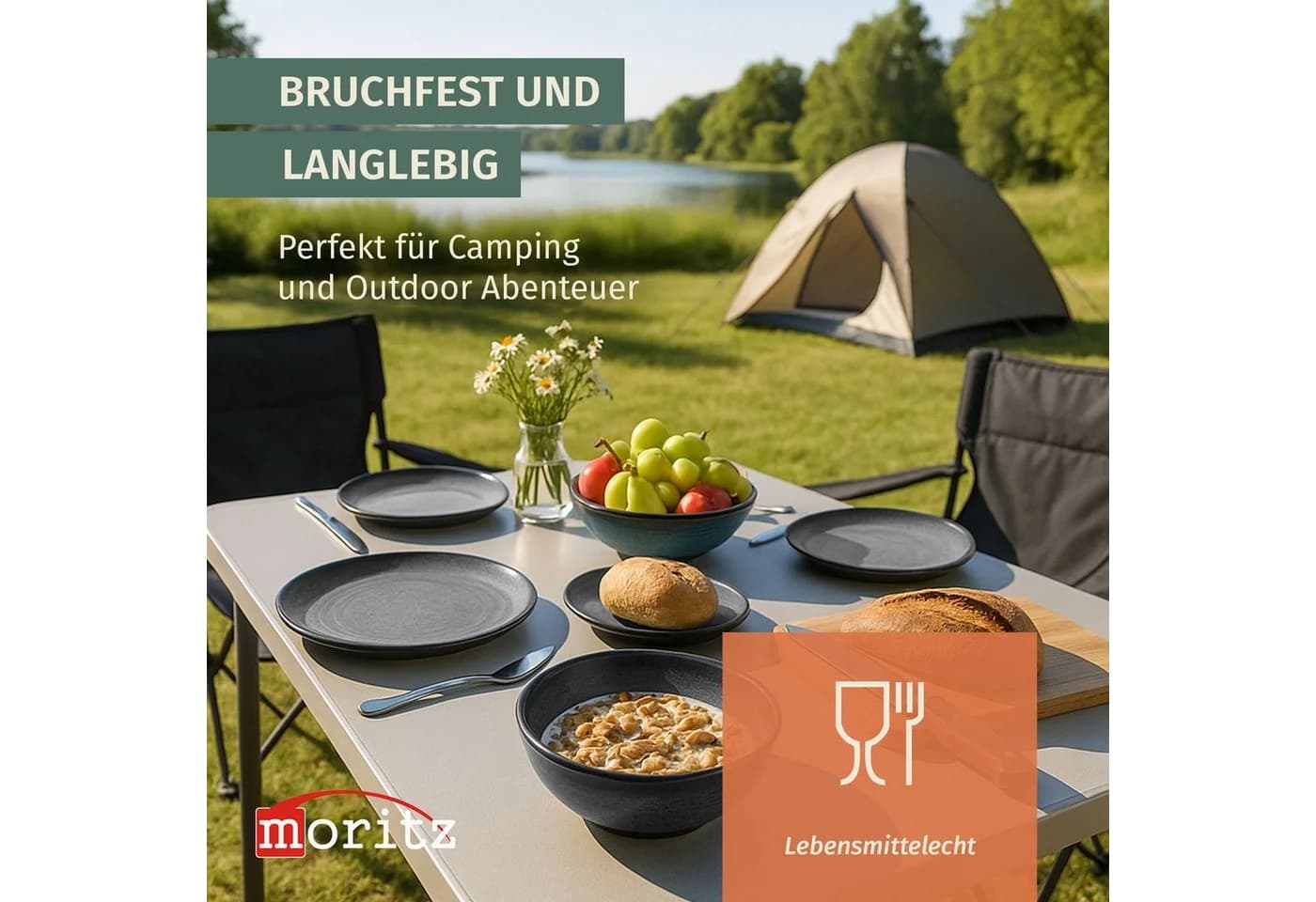 Moritz Geschirr-Set Camping Stone Grey 12-teilig Melamin - Bild 3