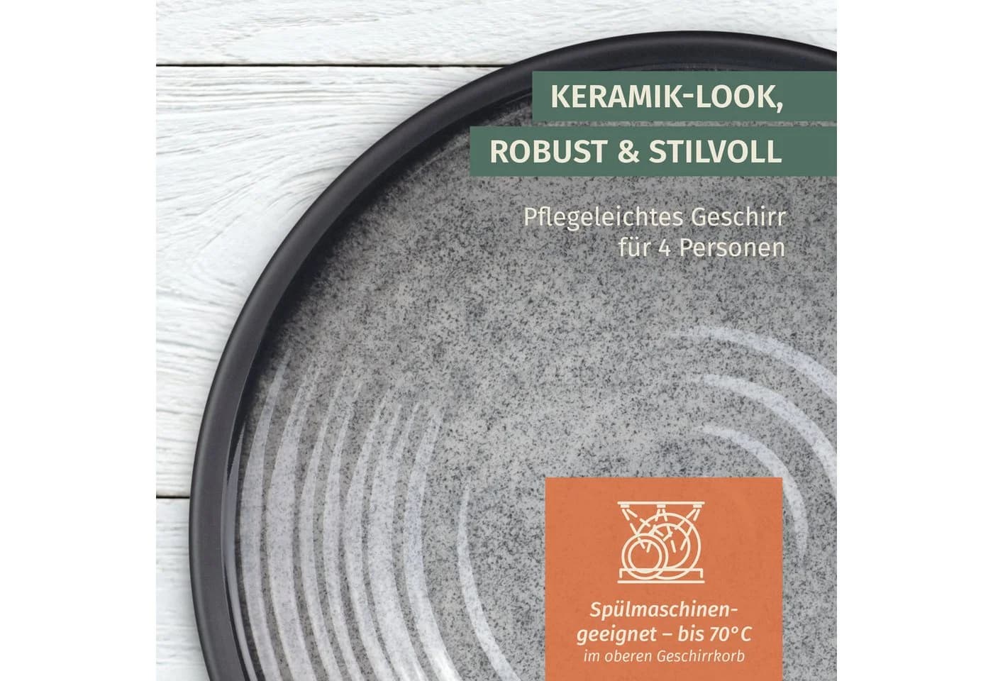 Moritz Geschirr-Set Camping Stone Grey 12-teilig Melamin - Bild 4