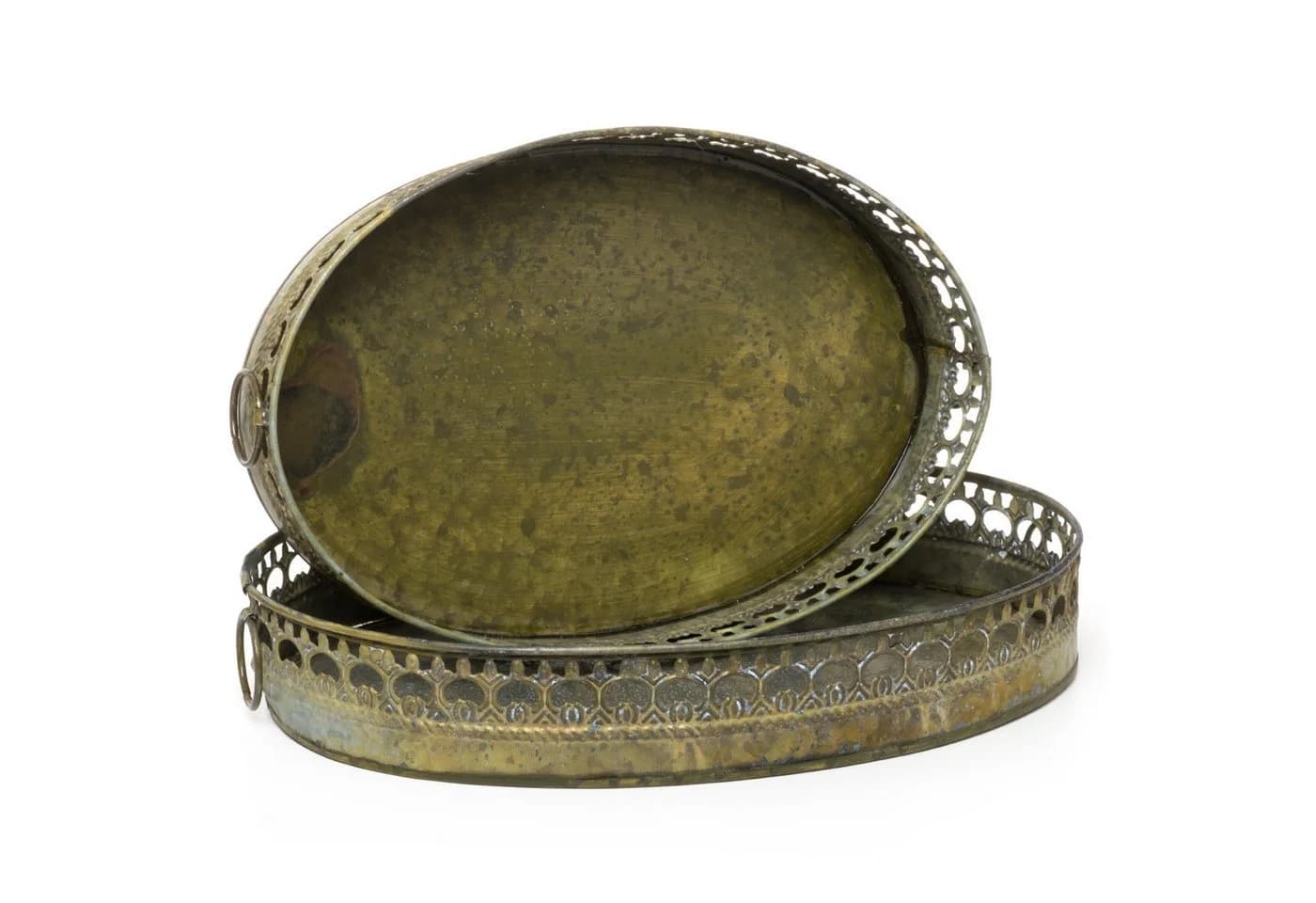Moritz Dekoobjekt 2er Set Tabletts oval grün, Pflanztablett Metall - Bild 2
