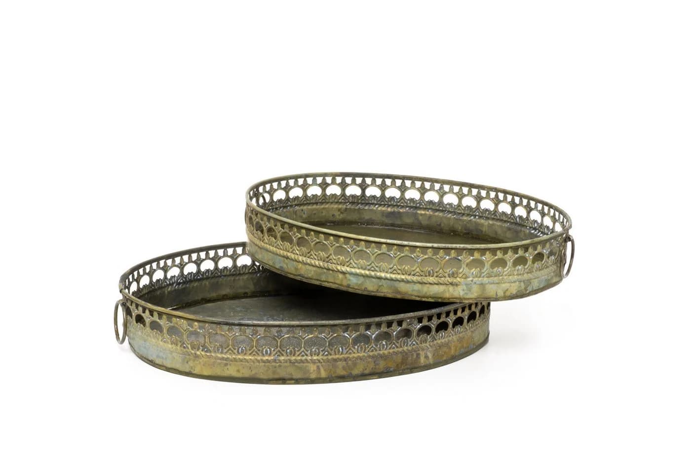 Moritz Dekoobjekt 2er Set Tabletts oval grün, Pflanztablett Metall - Bild 4