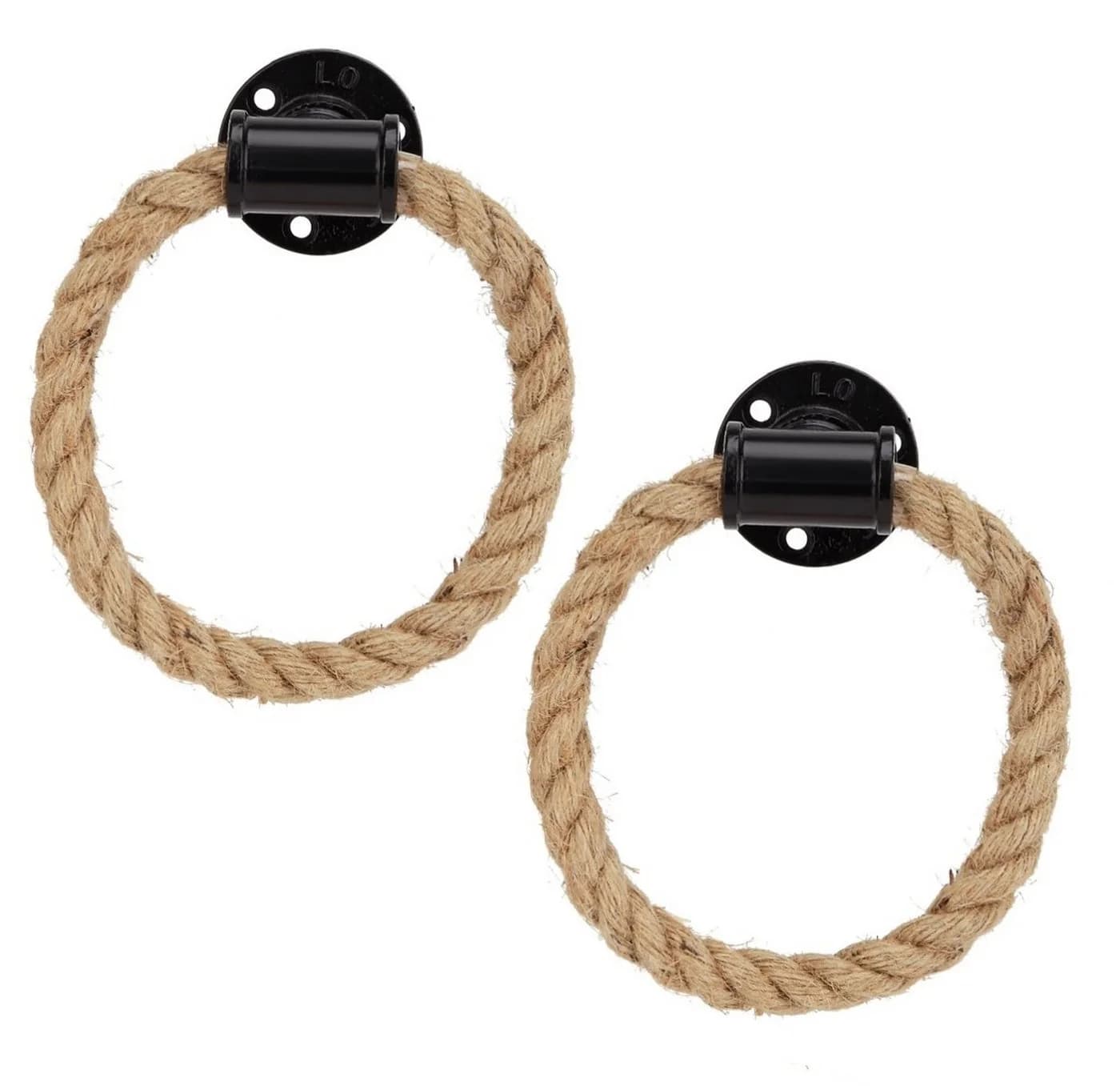 BAYLI Möbelgriff 2er Set Industrial Rohr Handtuchhalter mit Hanfseil, schwarz - Bild 2