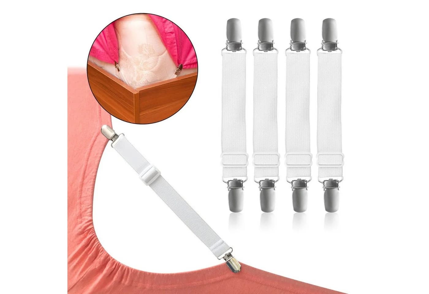 BAYLI Spannbettlaken-Halter 8er Set Weiß Verstellbar - Bild 3