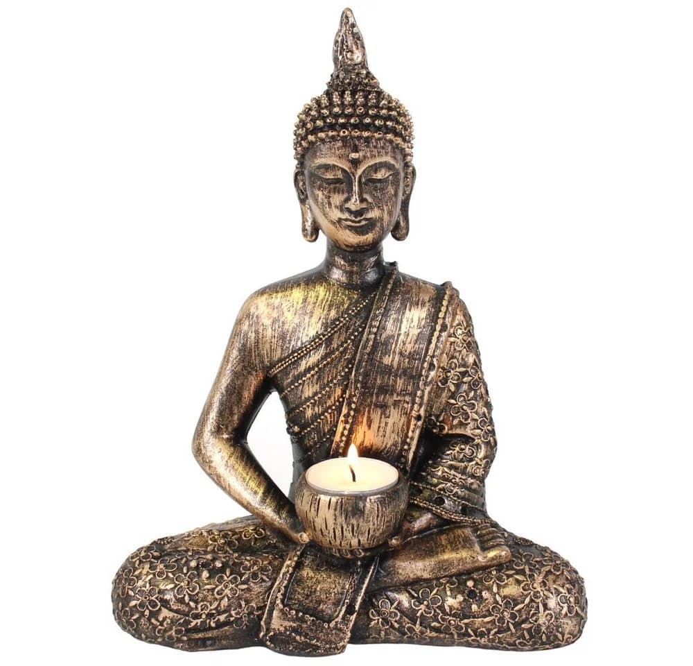 Figuren Shop GmbH Teelichthalter Sitzender Thai Buddha Dekofigur Bunt