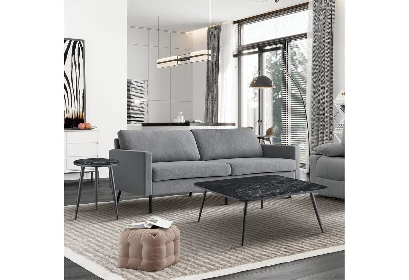 Z-Hom Couchtisch Marmoroptik Schwarz Stahlbeine