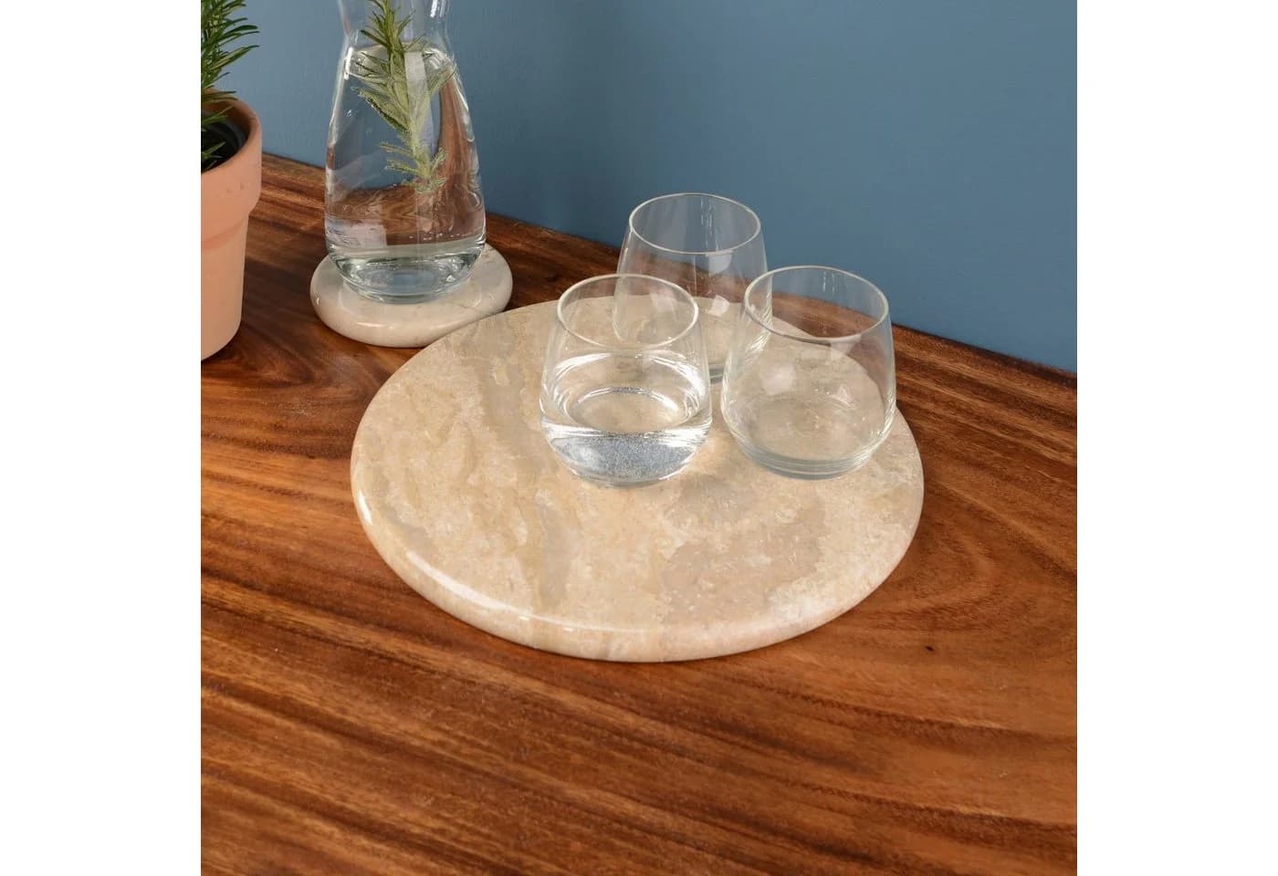 wohnfreuden Dekotablett Marmor Naturstein Platte 30 cm creme rund - Bild 2