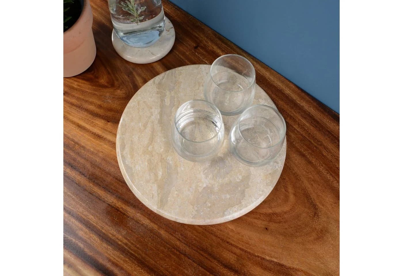 wohnfreuden Dekotablett Marmor Naturstein Platte 30 cm creme rund - Bild 4