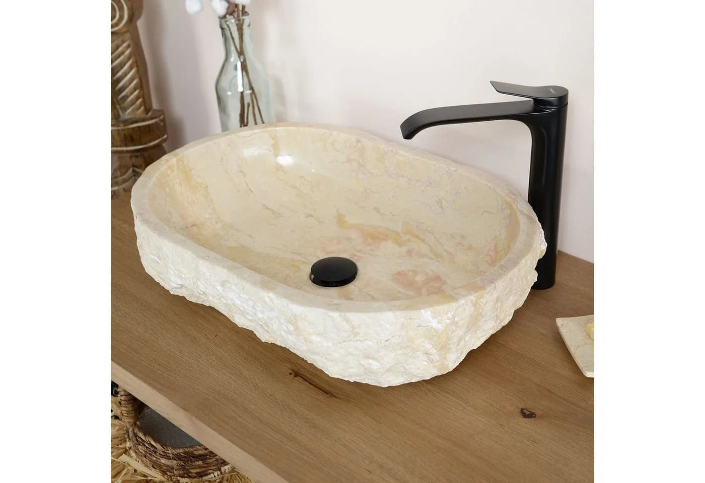 wohnfreuden Aufsatzwaschbecken Erosi Marmor 60 cm Creme