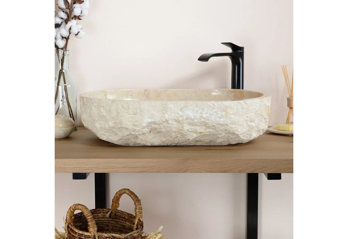 wohnfreuden Aufsatzwaschbecken Erosi Marmor 60 cm Creme - Bild 4