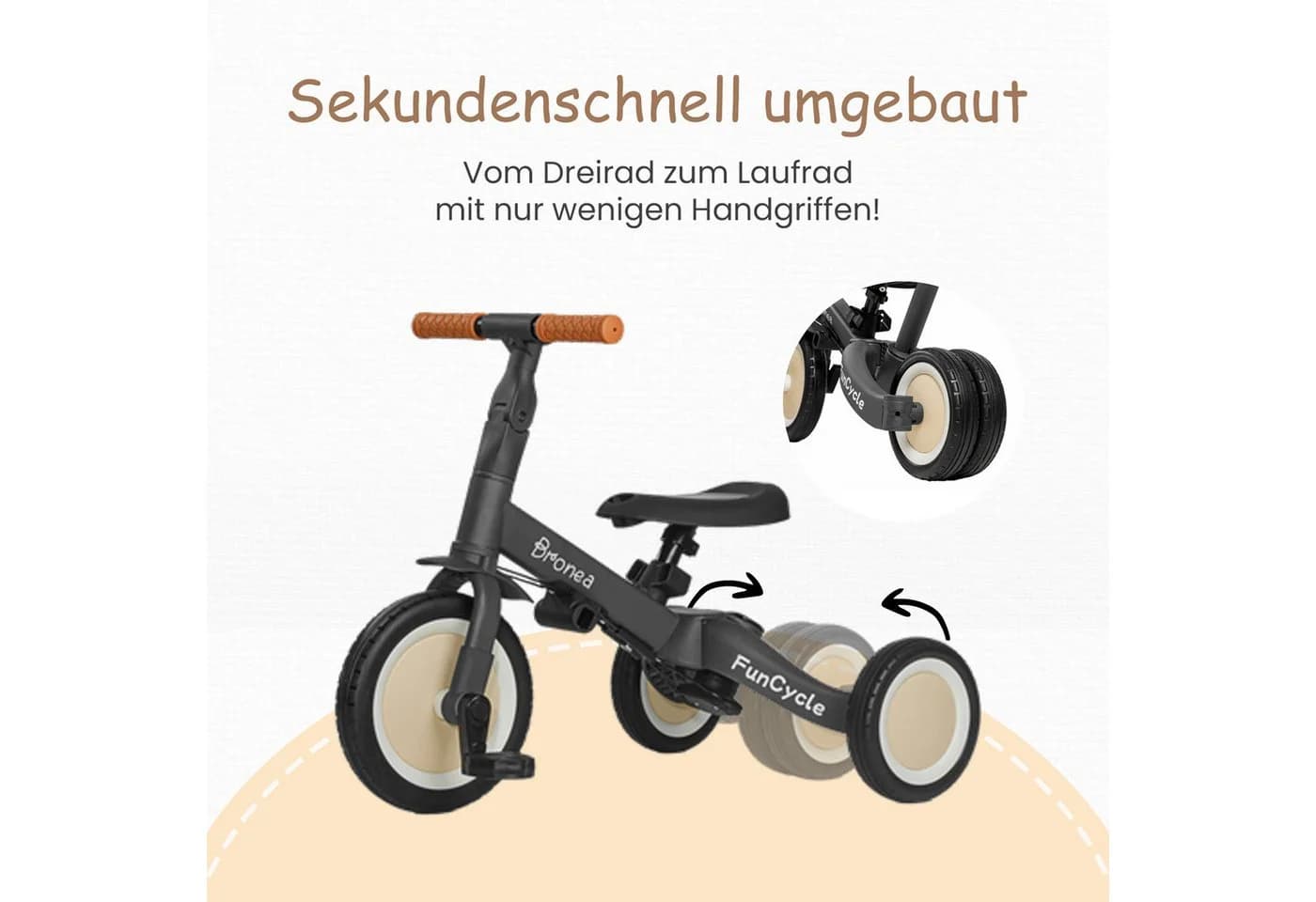 Bronea Dreirad FunCycle 5-in-1 Grau mit Schubstange - Bild 3