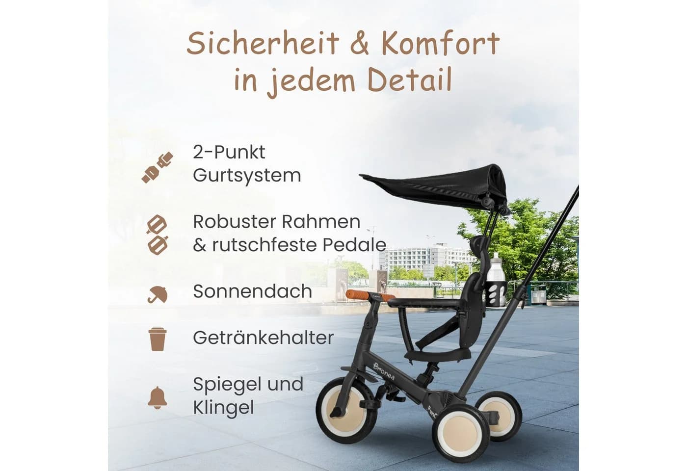 Bronea Dreirad FunCycle 5-in-1 Grau mit Schubstange - Bild 5