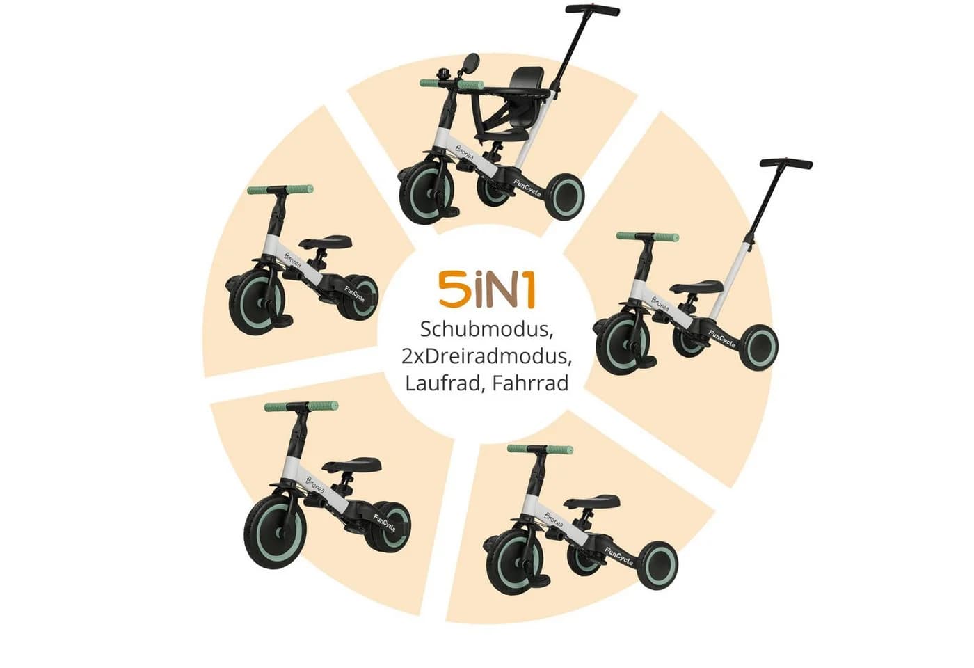 Bronea Dreirad FunCycle 5-in-1 mit Schubstange ab 1,5 Jahr