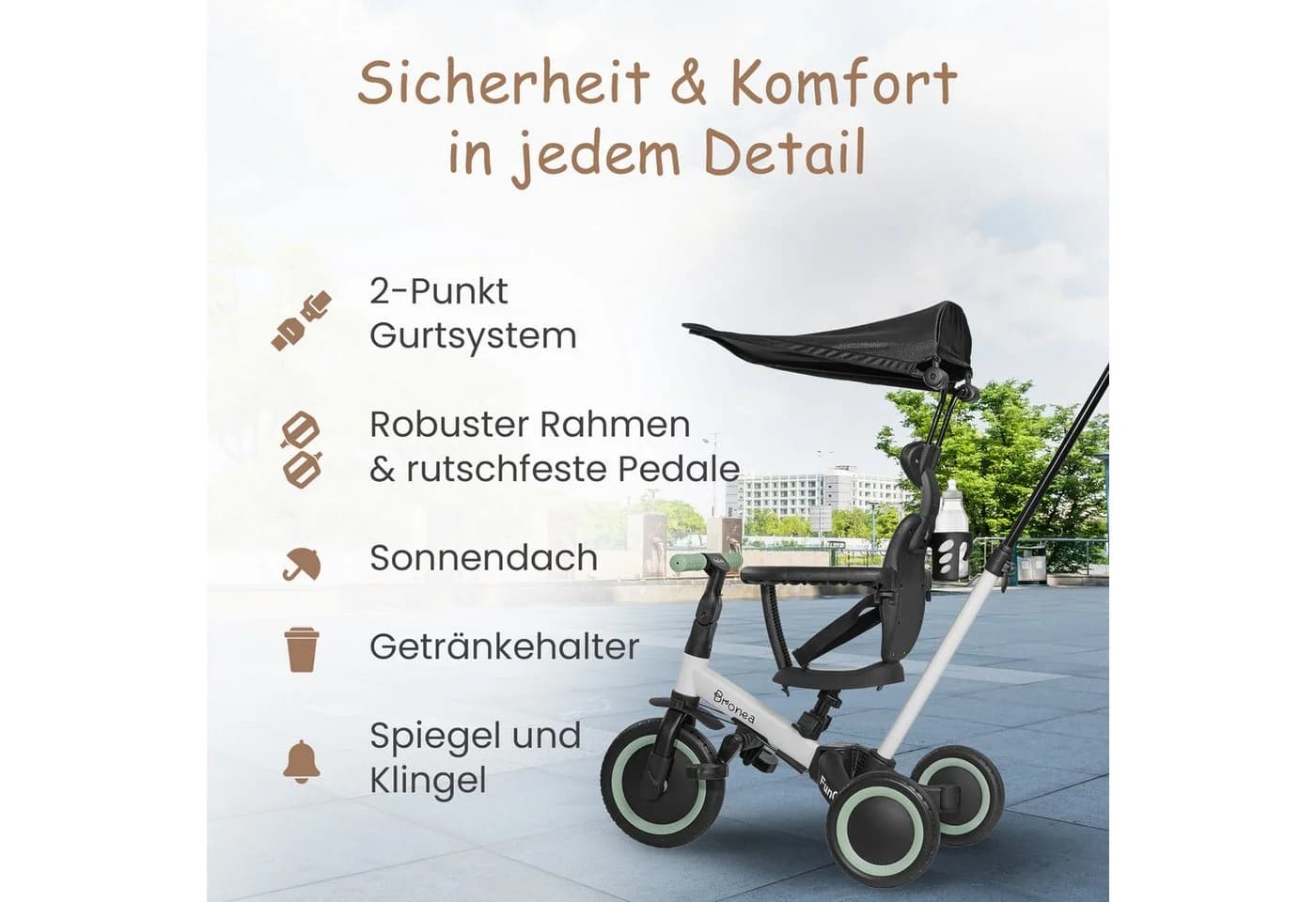 Bronea Dreirad FunCycle 5-in-1 mit Schubstange ab 1,5 Jahr - Bild 5