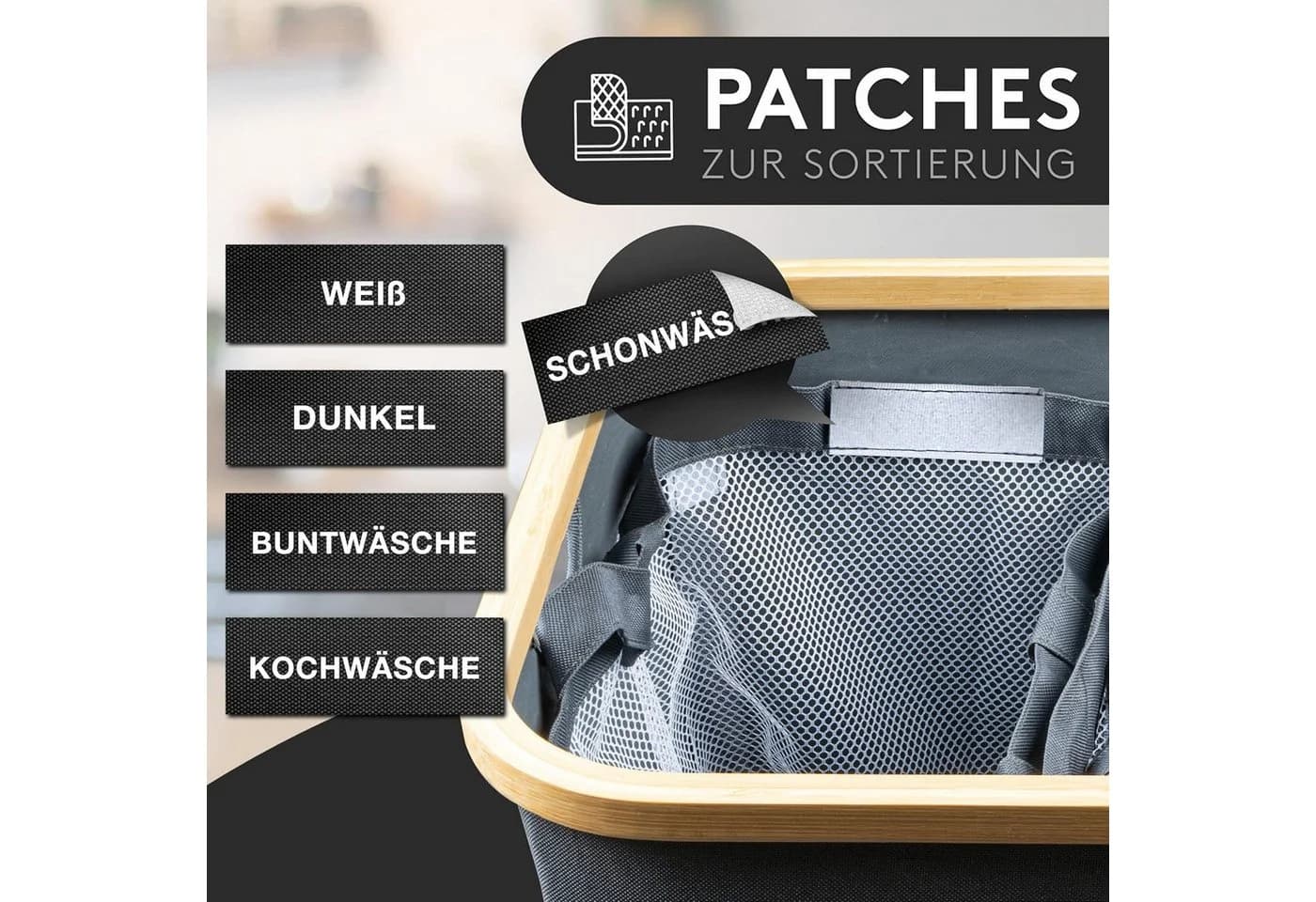 Falkenwerk Wäschekorb 3 Fächer Grau 145L XXL mit Deckel - Bild 5
