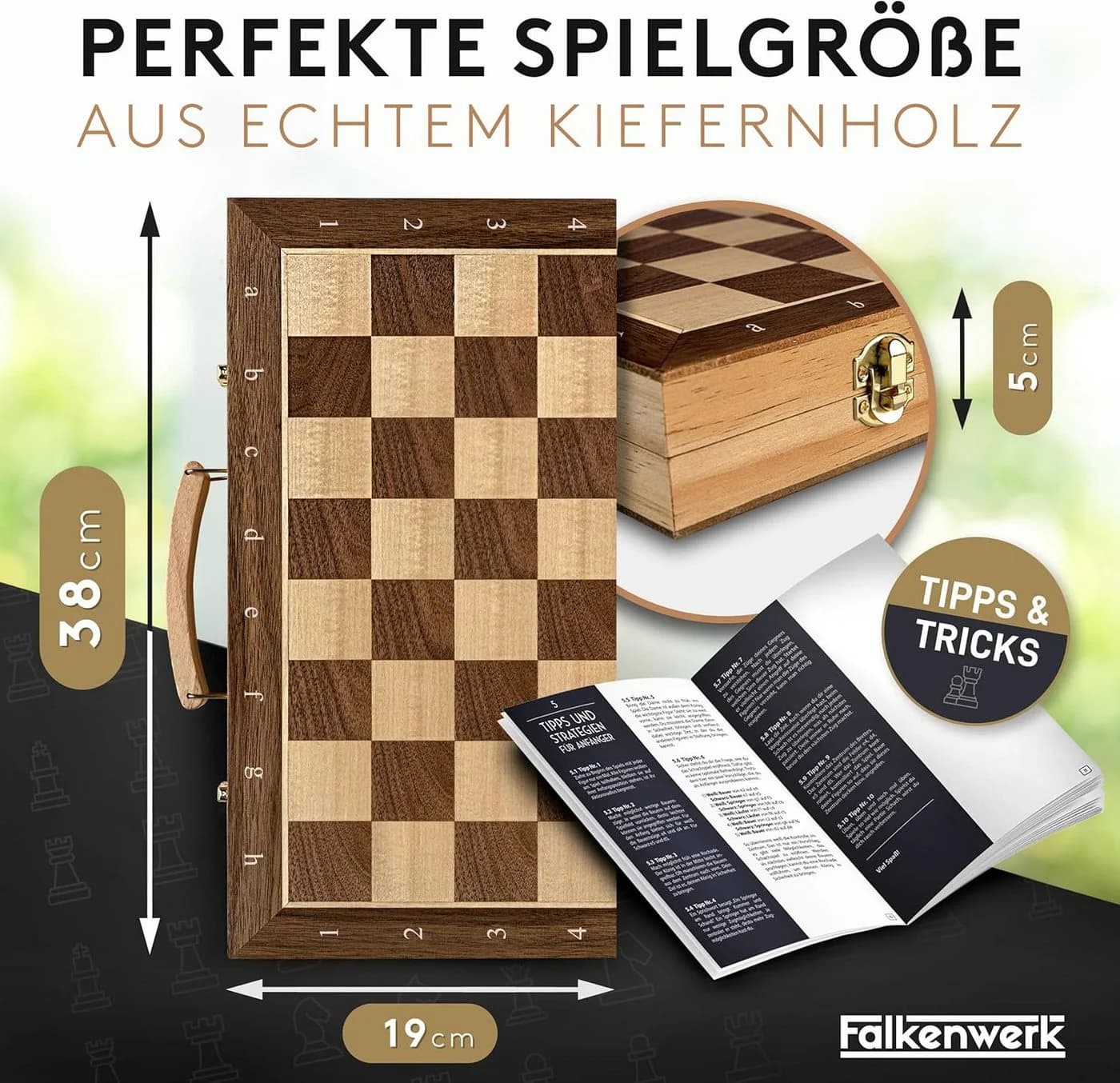 Falkenwerk Magnetisches Schachspiel Holz 38x38 cm mit Magnetfuß