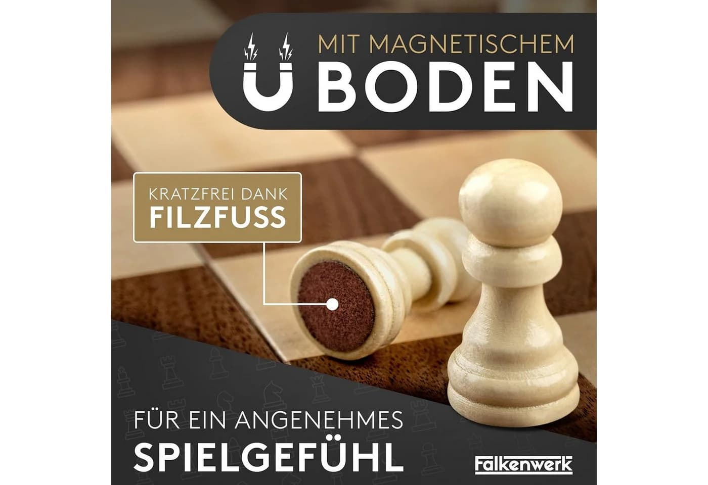 Falkenwerk Magnetisches Schachspiel Holz 38x38 cm mit Magnetfuß - Bild 3