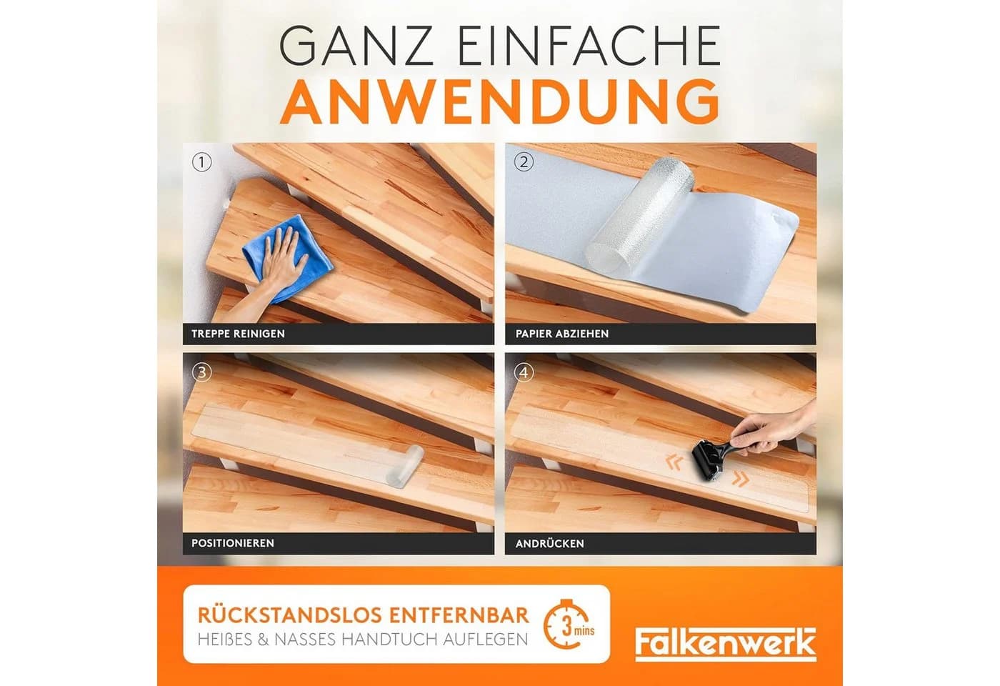 Falkenwerk Stufenmatte Anti-Rutsch Transparent Selbstklebend 20 Stück - Bild 5