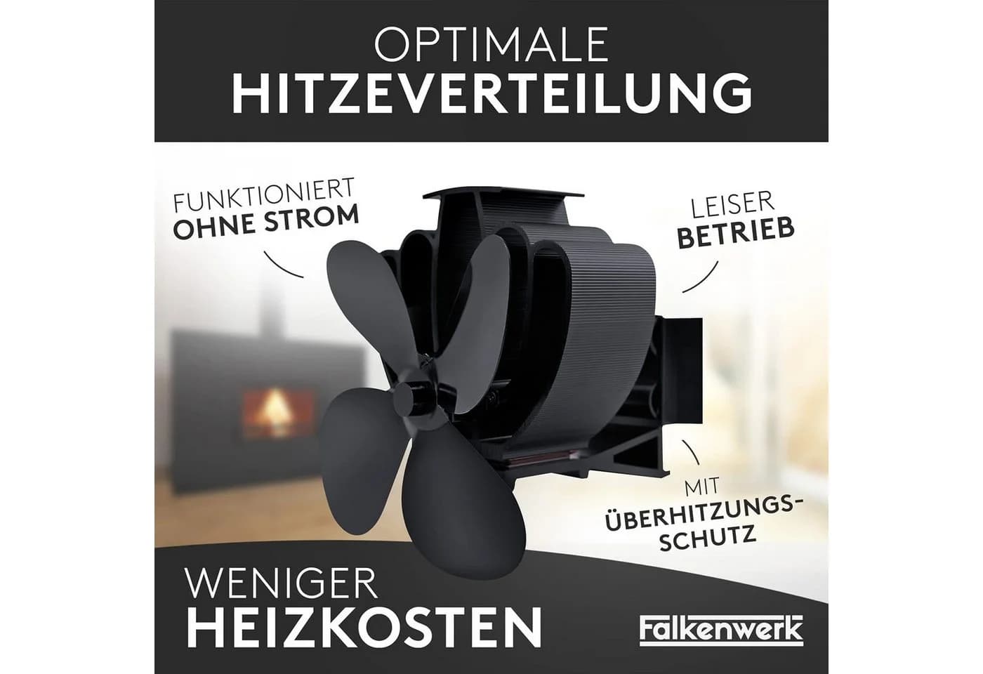 Falkenwerk Kaminventilator ohne Strom Schwarz Wärmebetrieben