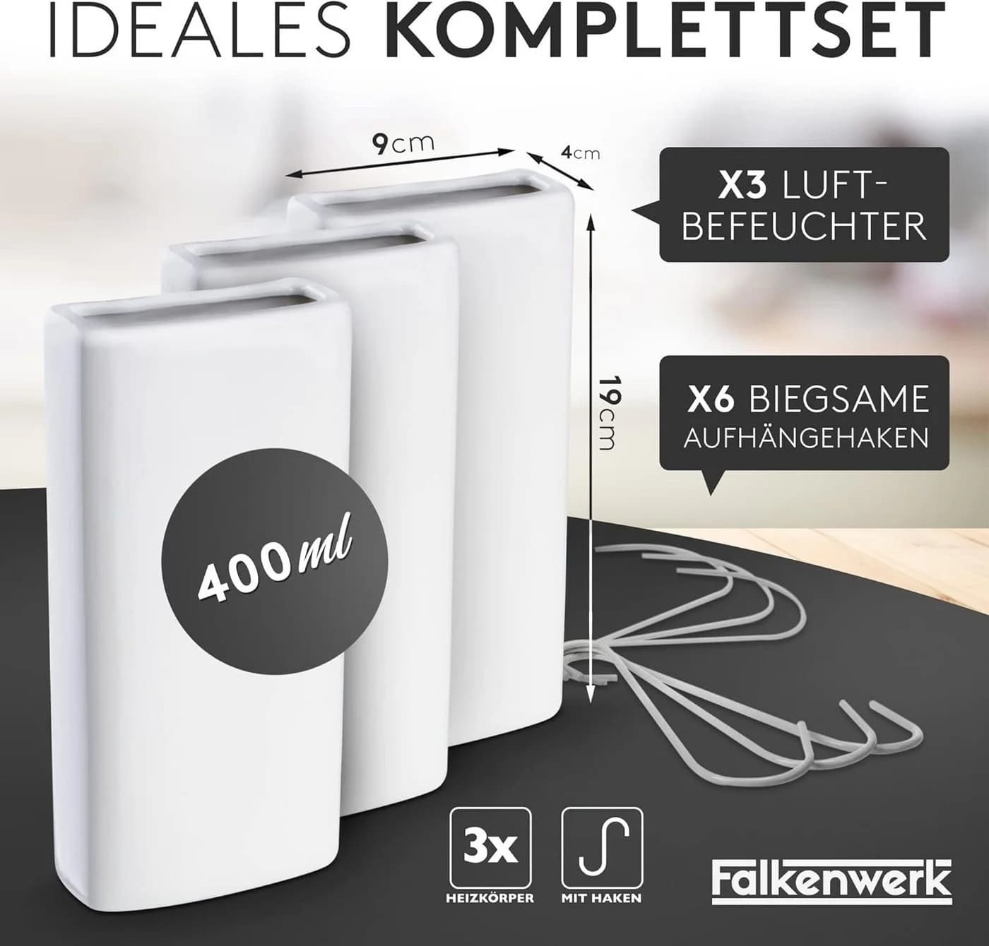 Falkenwerk Luftbefeuchter für Heizungen 3 Stück Keramik Stromlos - Bild 3