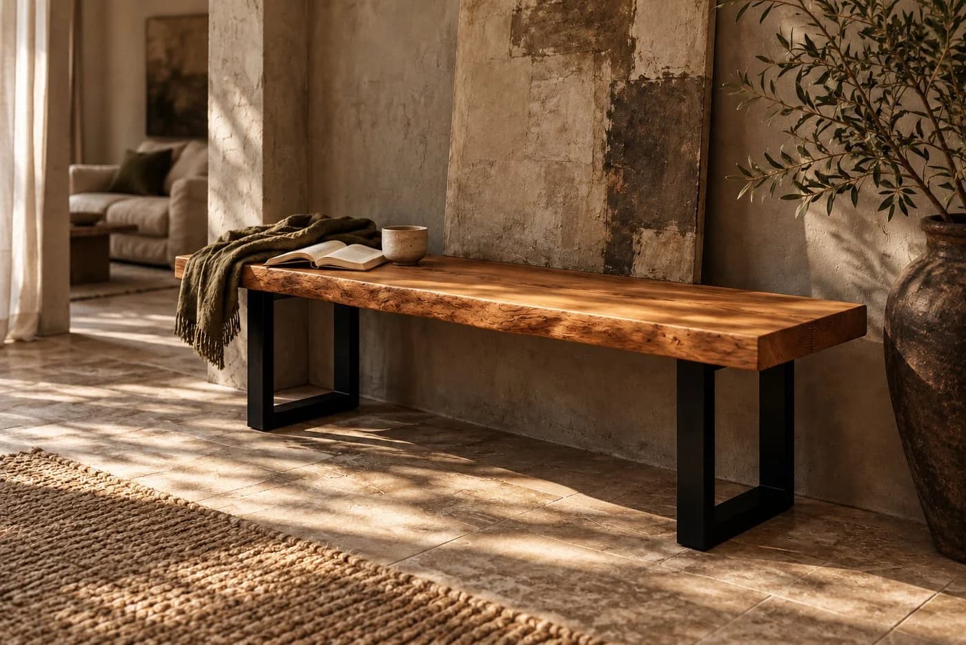 Living Oak Sitzbank Massivholz Eiche Kufen mit Baumkante - Bild 2