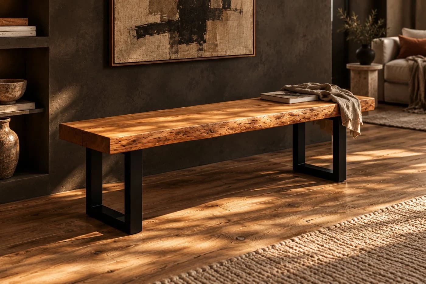 Living Oak Sitzbank Massivholz Eiche Kufen mit Baumkante - Bild 3