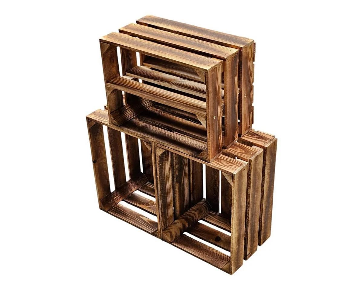 Teramico Holzkiste Set 3x Geflammt Aufbewahrungsbox