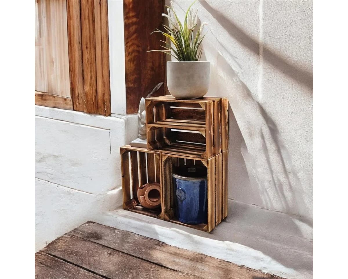 Teramico Holzkiste Set 3x Geflammt Aufbewahrungsbox - Bild 4