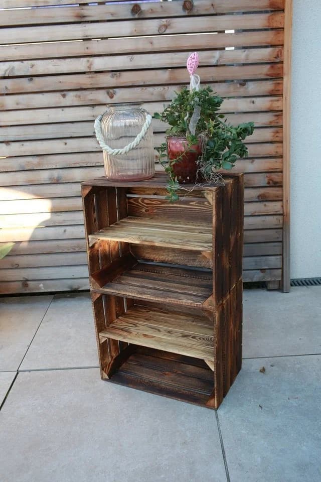 Teramico Vintage Holzkiste Braun Geflammt Kiefernholz