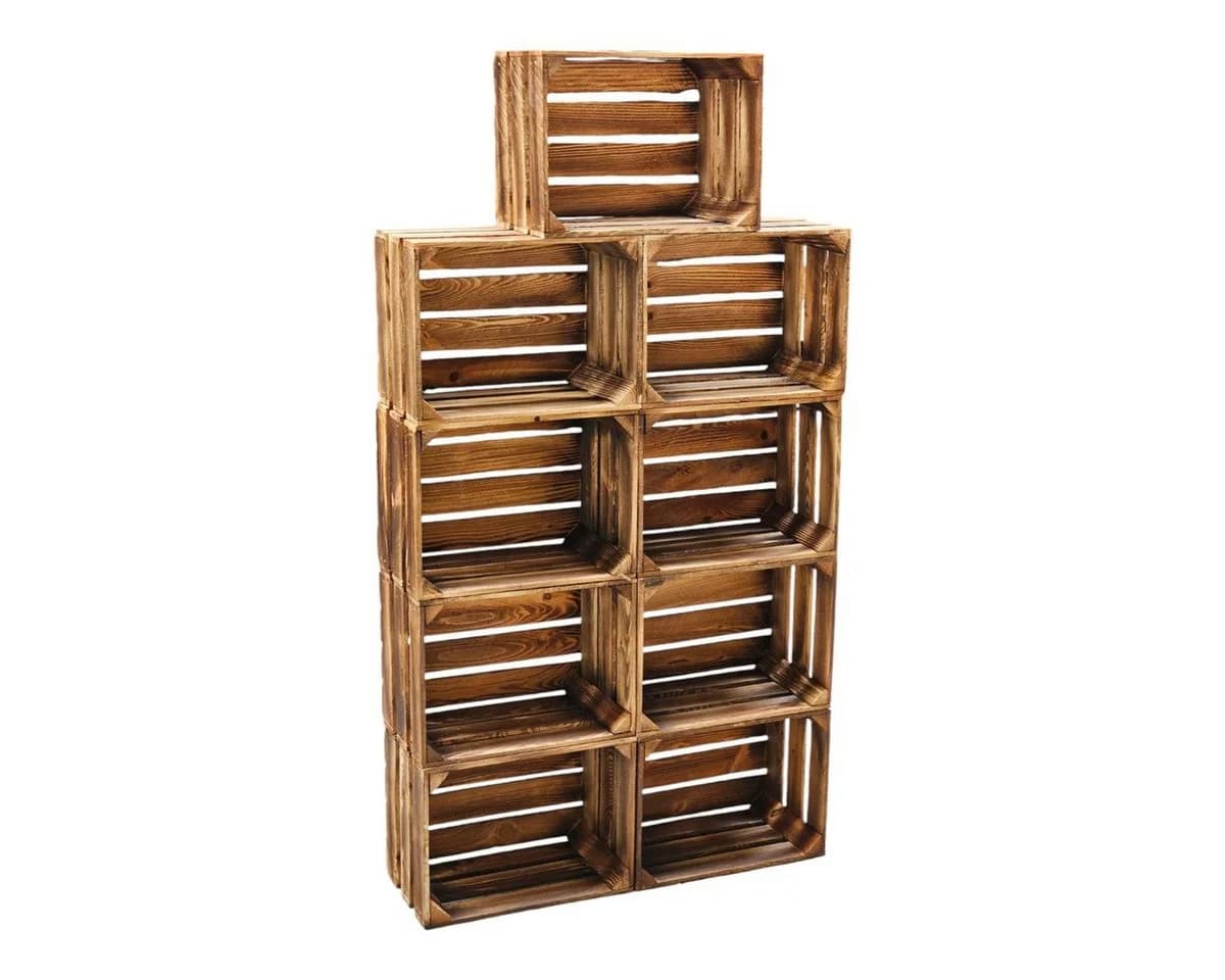 Teramico Holzkiste Obstkisten 40cm im praktischen 9er Set geflammt, Aufbewahrungsbox - Bild 2
