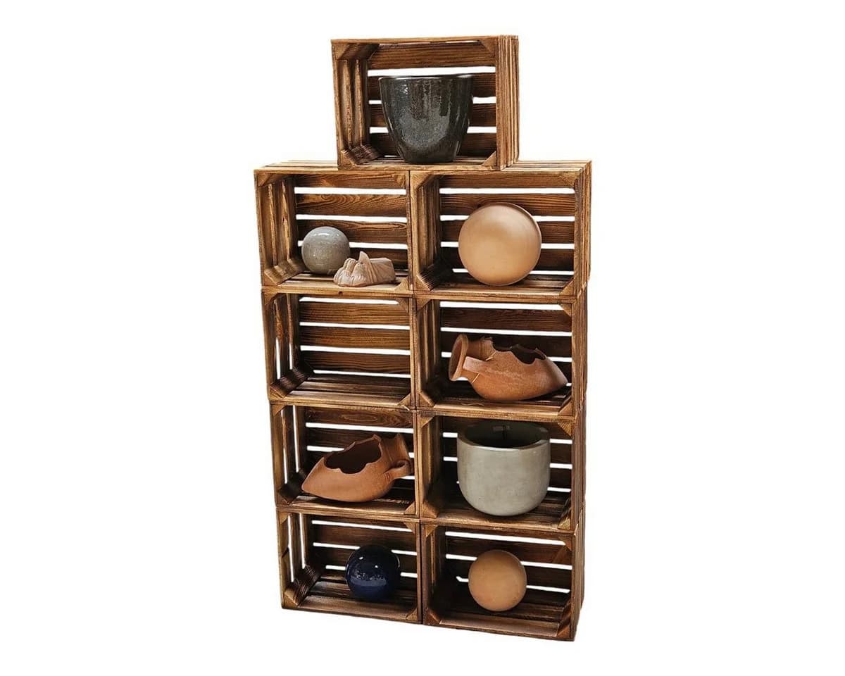 Teramico Holzkiste Obstkisten 40cm im praktischen 9er Set geflammt, Aufbewahrungsbox - Bild 3