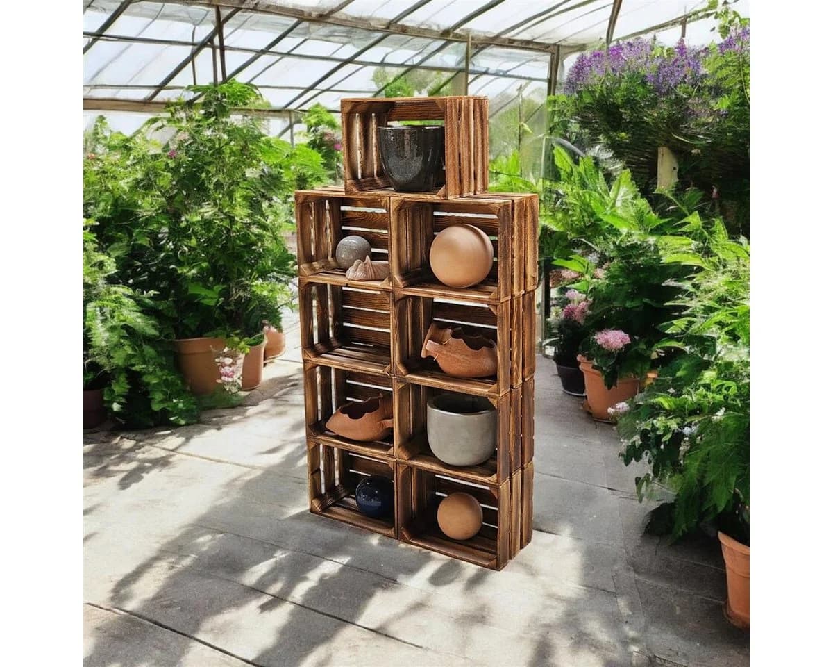 Teramico Holzkiste Obstkisten 40cm im praktischen 9er Set geflammt, Aufbewahrungsbox - Bild 4