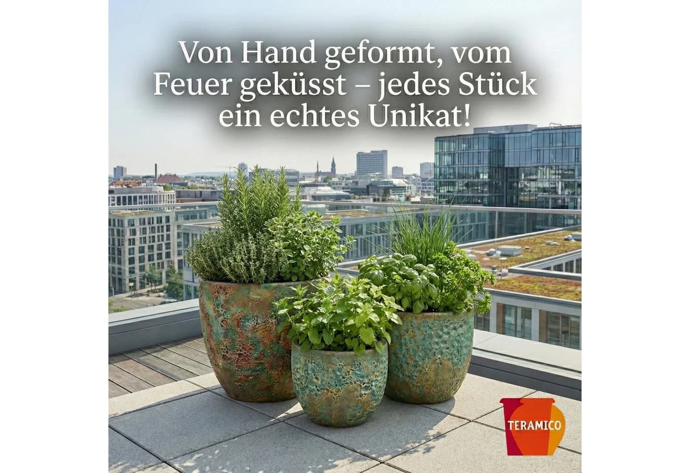 Teramico Egg Pot Lava Grün Keramik Pflanzgefäß 38 cm - Bild 3