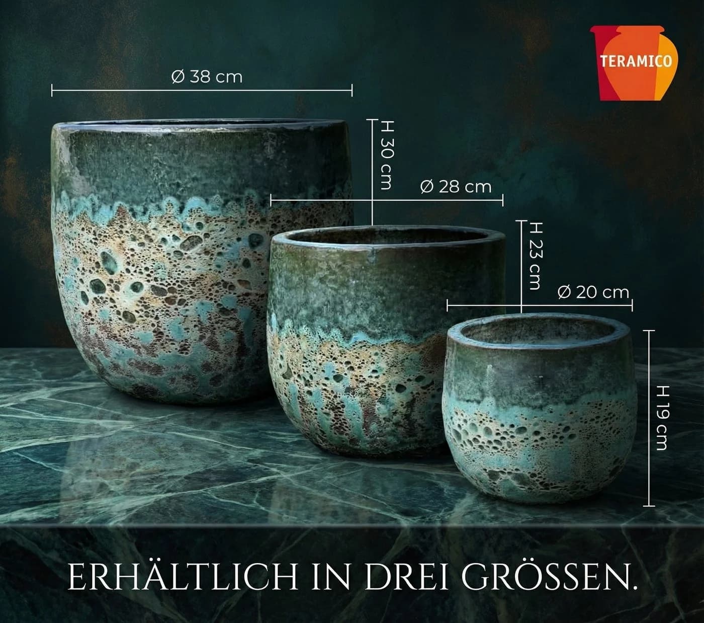 Teramico Pflanzkübel Brooklyn Grün Geätzte Struktur-Oberfläche - Bild 3