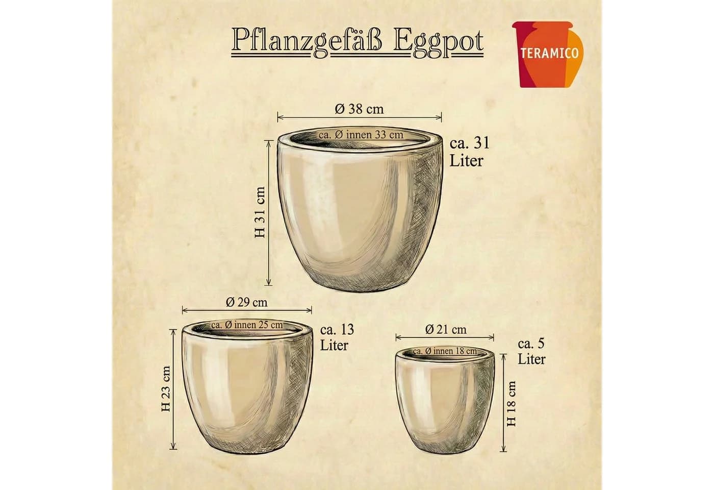 Teramico Blumentopf Egg Pot Bronzo Ø 21 cm - Bild 5
