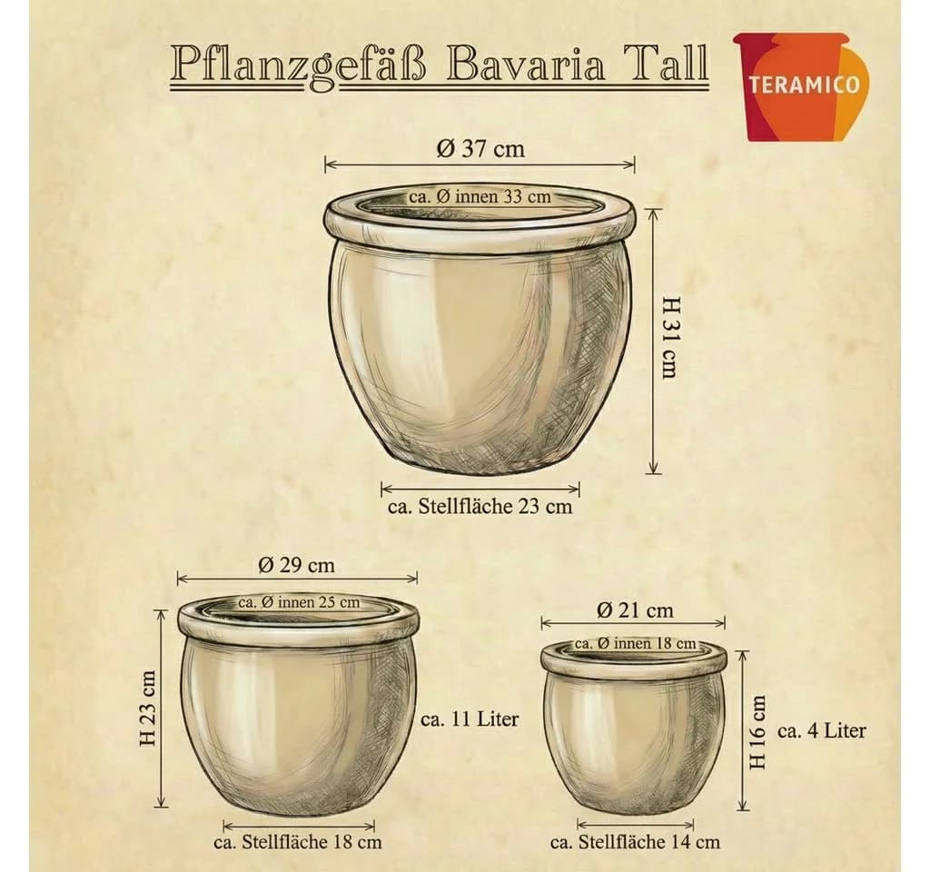 Teramico Blumentopf Keramik "Bavaria" Antik-Grau Ø 21 cm - Bild 3