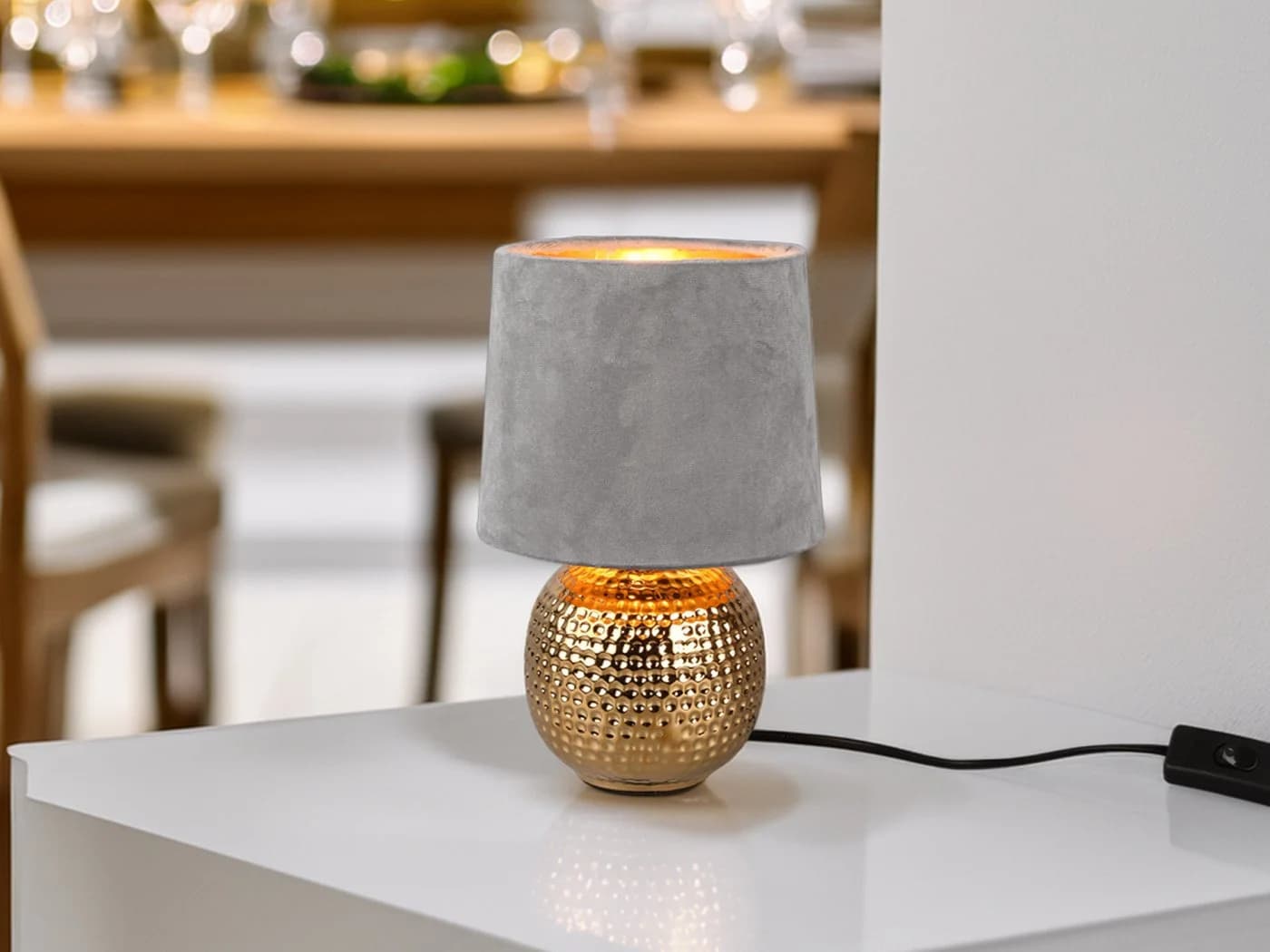 Reality Leuchten LED Nachttischlampe Grau Gold Dimmbar
