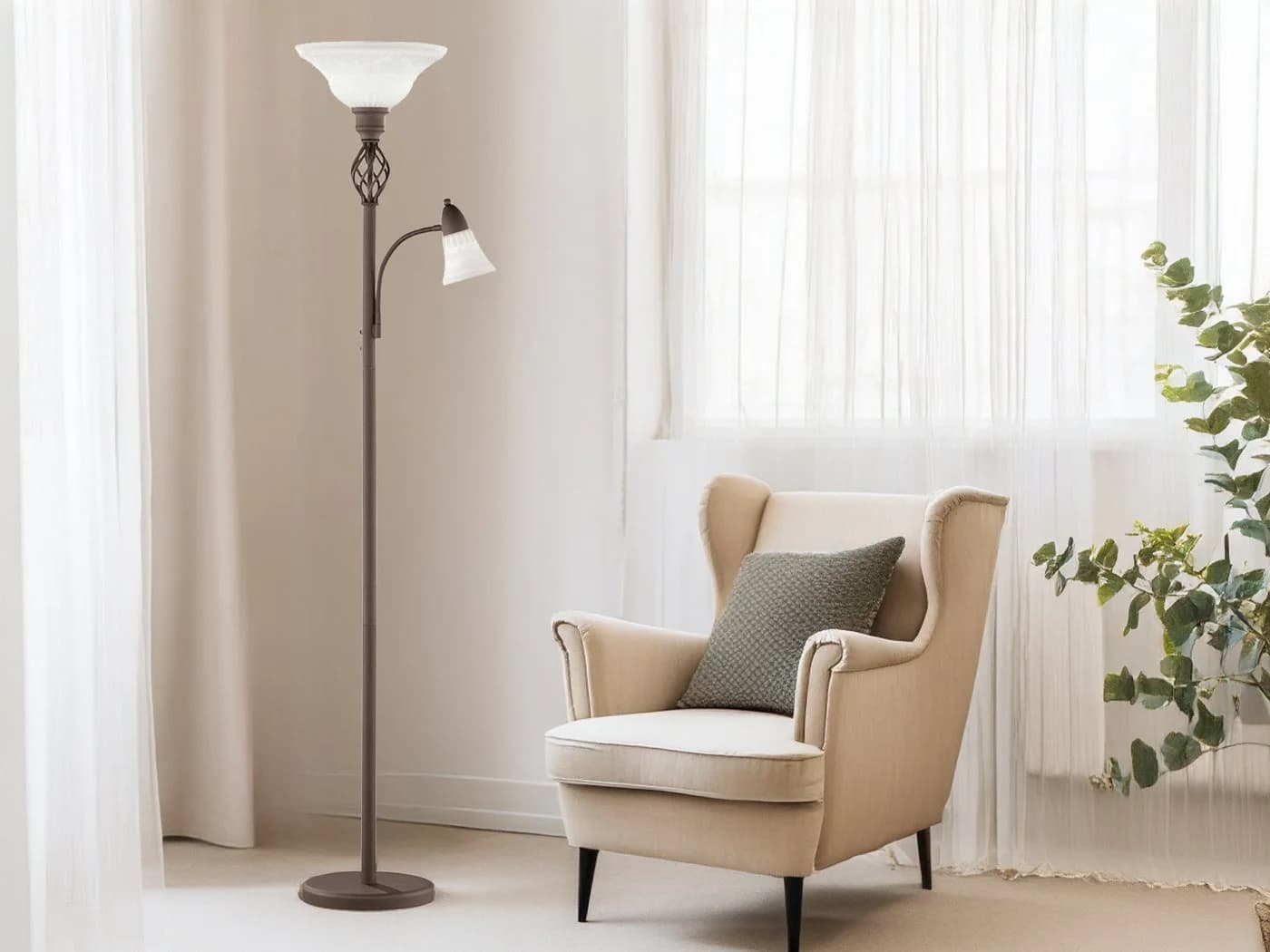 LED-Stehlampe Landhaus-Stil Dimmbar mit Leselampe